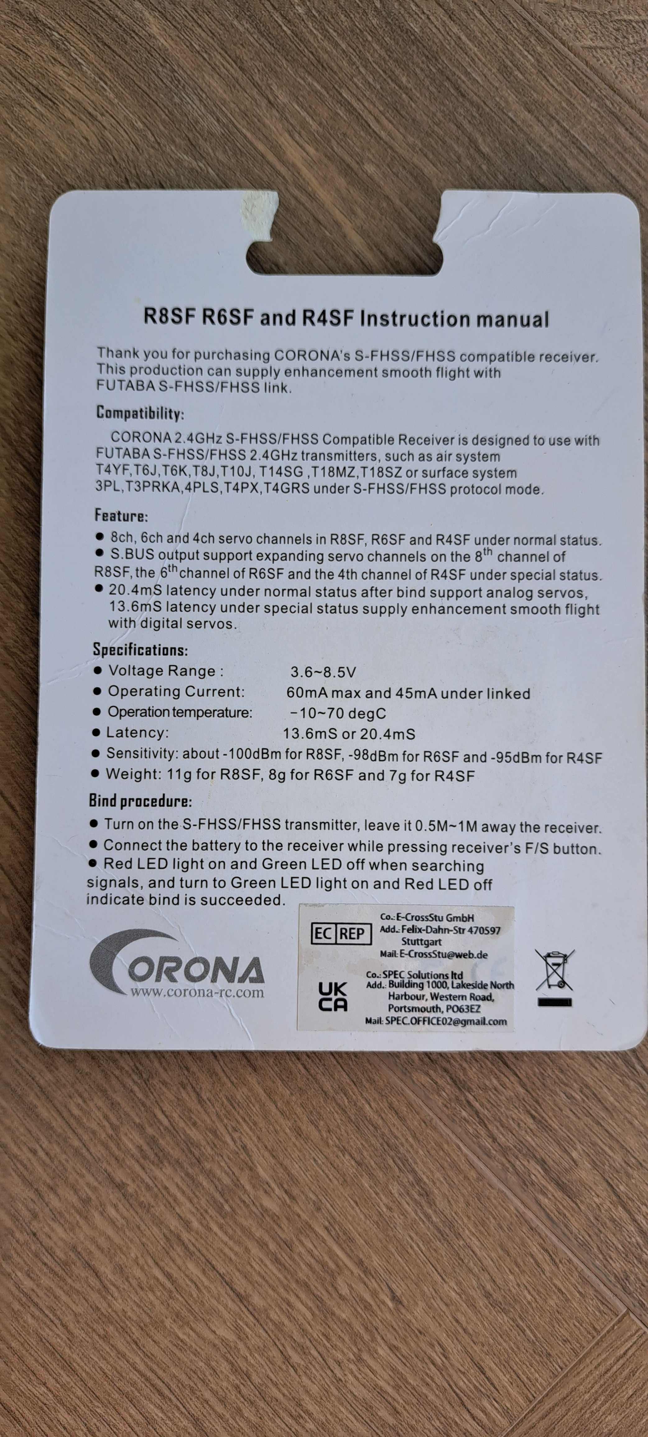 Corona R8SF odbiornik RC S-FHSS