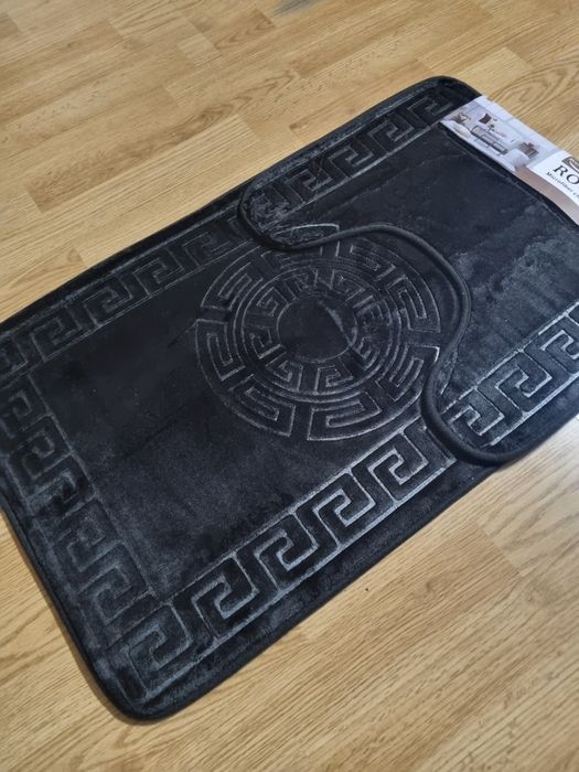 Chodnik dywanik łazienkowy 2 szt czarny welur grecki