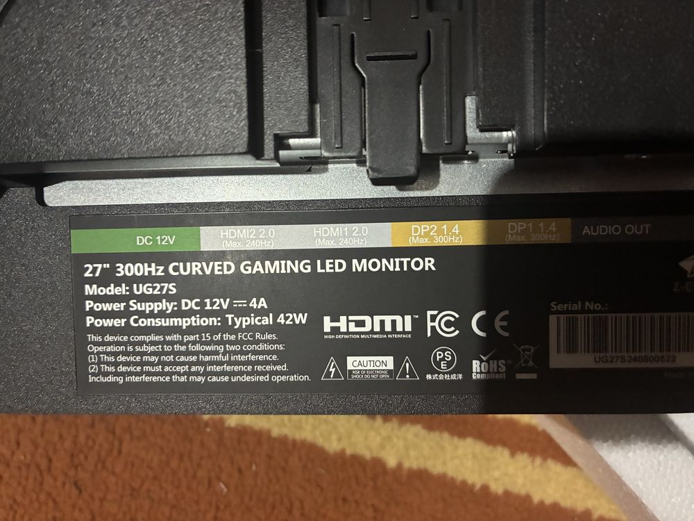 Монітор Z-Edge 27 Curved Gaming Monitor 300Hz 1ms 16:9 UG27S 1080P