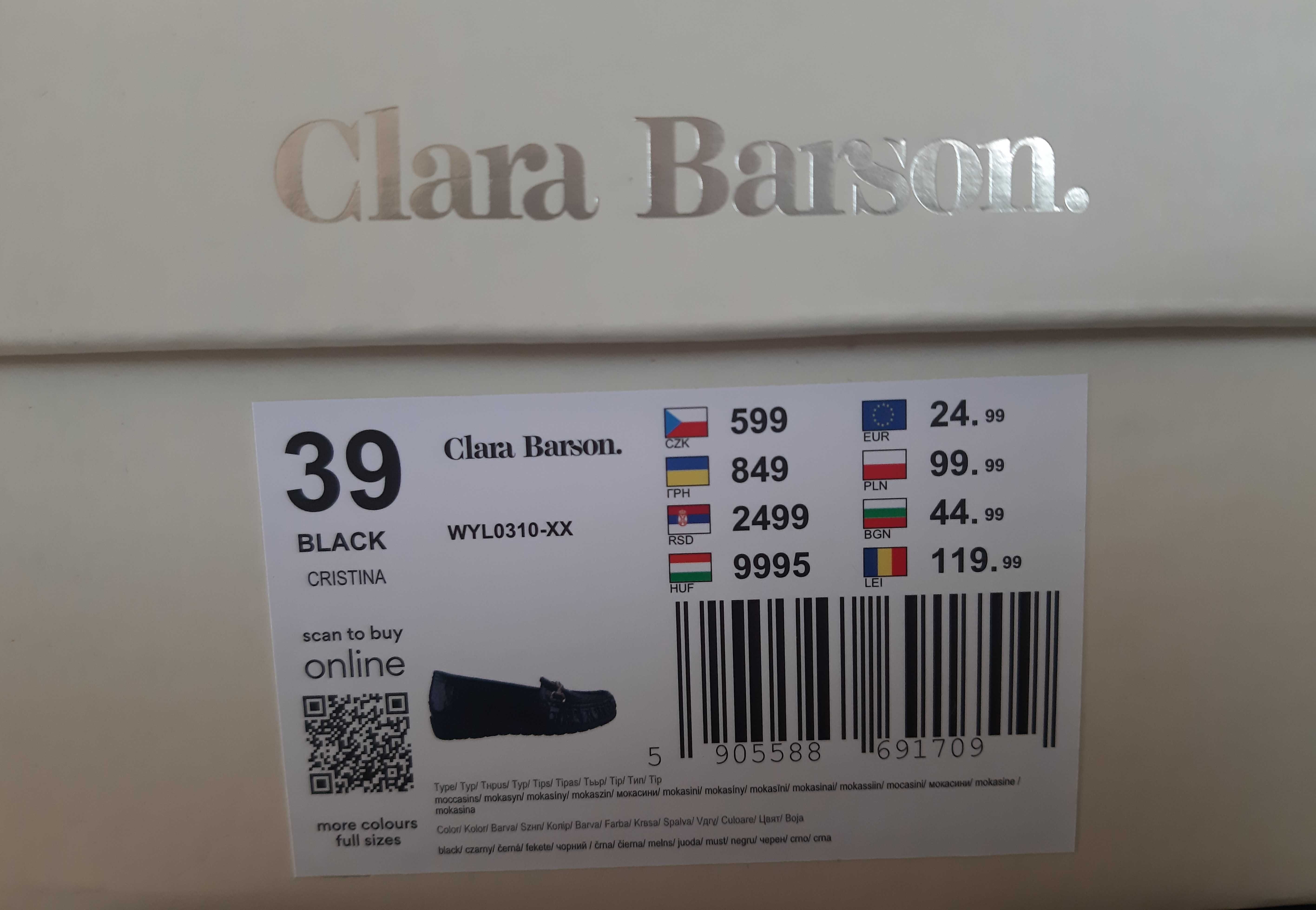 Czarne mokasyny damskie Clara Barson lakierowane rozm. 39