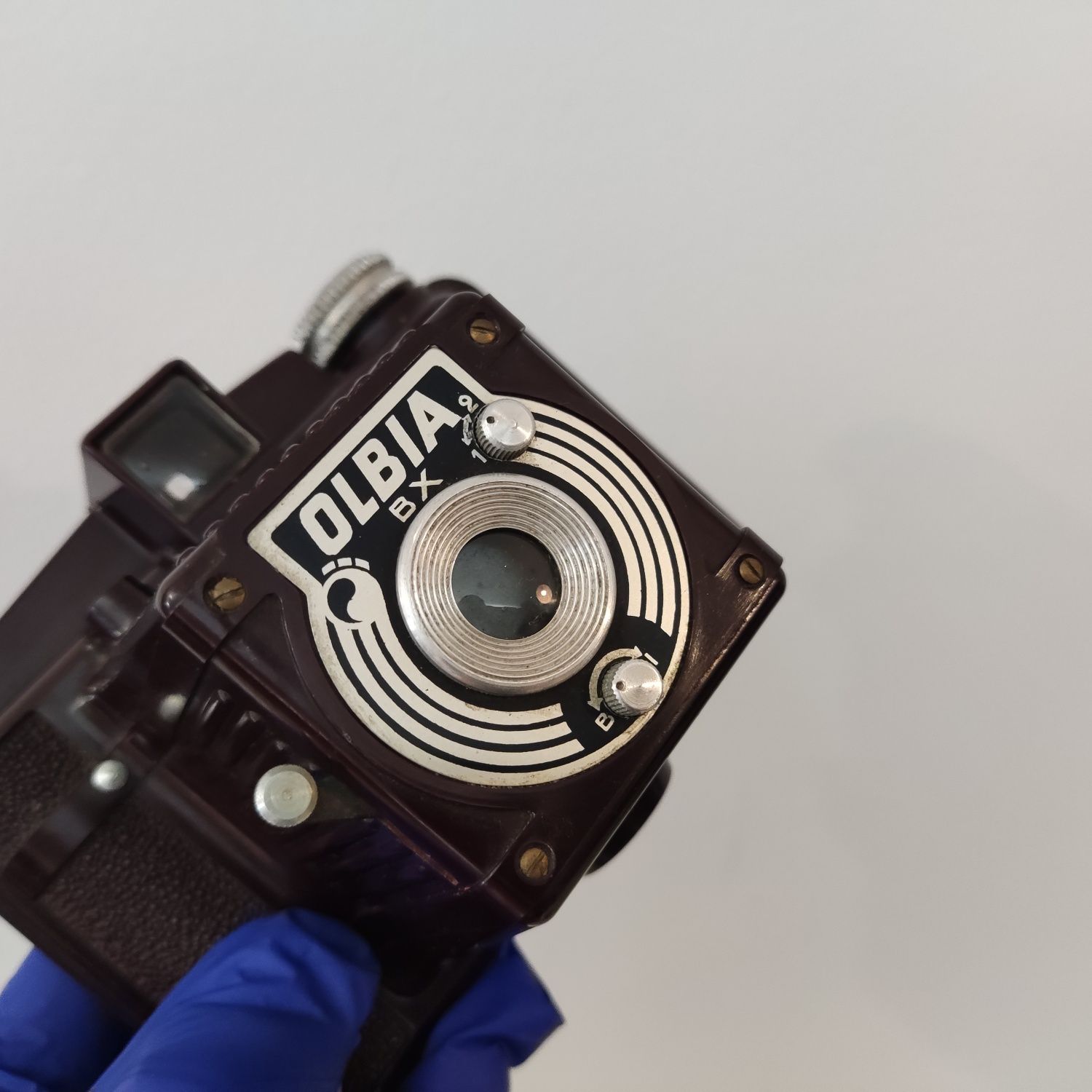 Máquina fotográfica antiga médio formato "OLBIA BX" 6x6 filme de 620