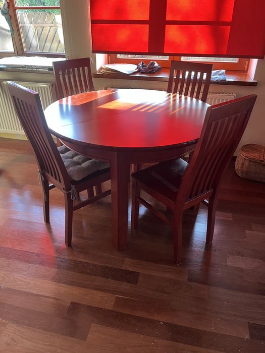 Stół dębowy rozkładany 320 x 120 + 4 krzesła