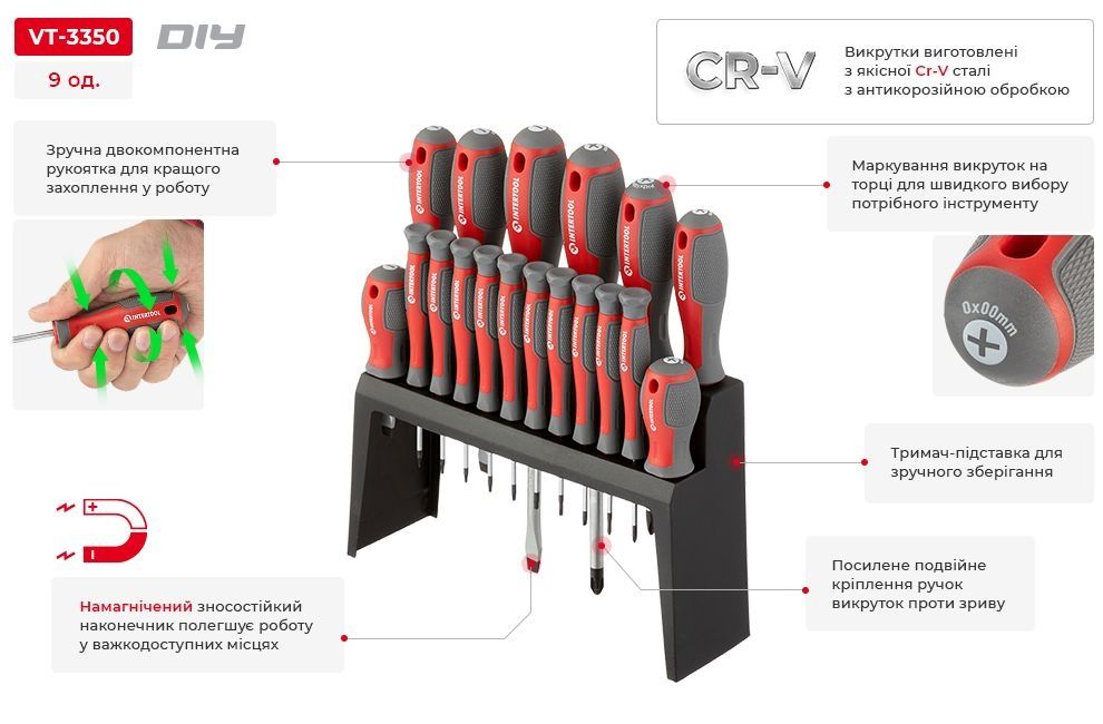 Набір викруток 18 од. INTERTOOL VT-3350 Набор отверток ПРОФИ отличное