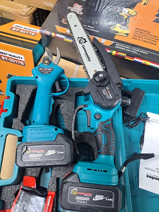 Zestaw piła łańcuchowa plus sekator 2x aku  48v 2x łańcuch walizka 8 c