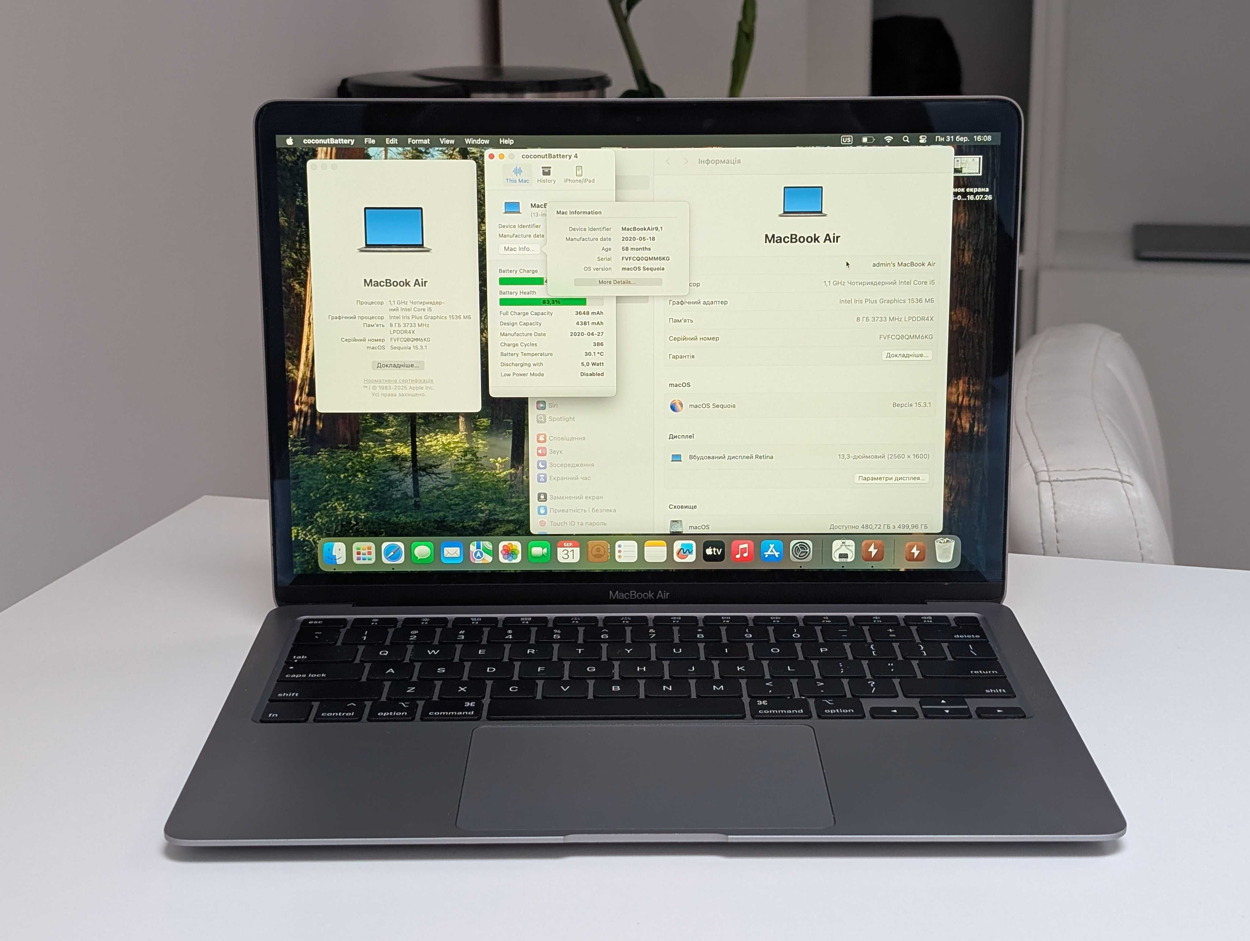 MacBook Air 13 2020 • Intel Core i5 • 8/512GB • АКБ 83% • Гарний стан