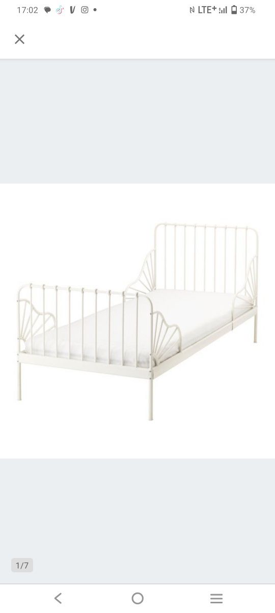 Minnen łóżko rama rozsuwana dla dziecka Ikea białe rosnące z dzieckiem