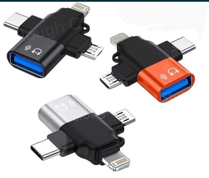 USB OTG переходник под флешку 3 в 1, Type-C, micro-SD, lightning айфон