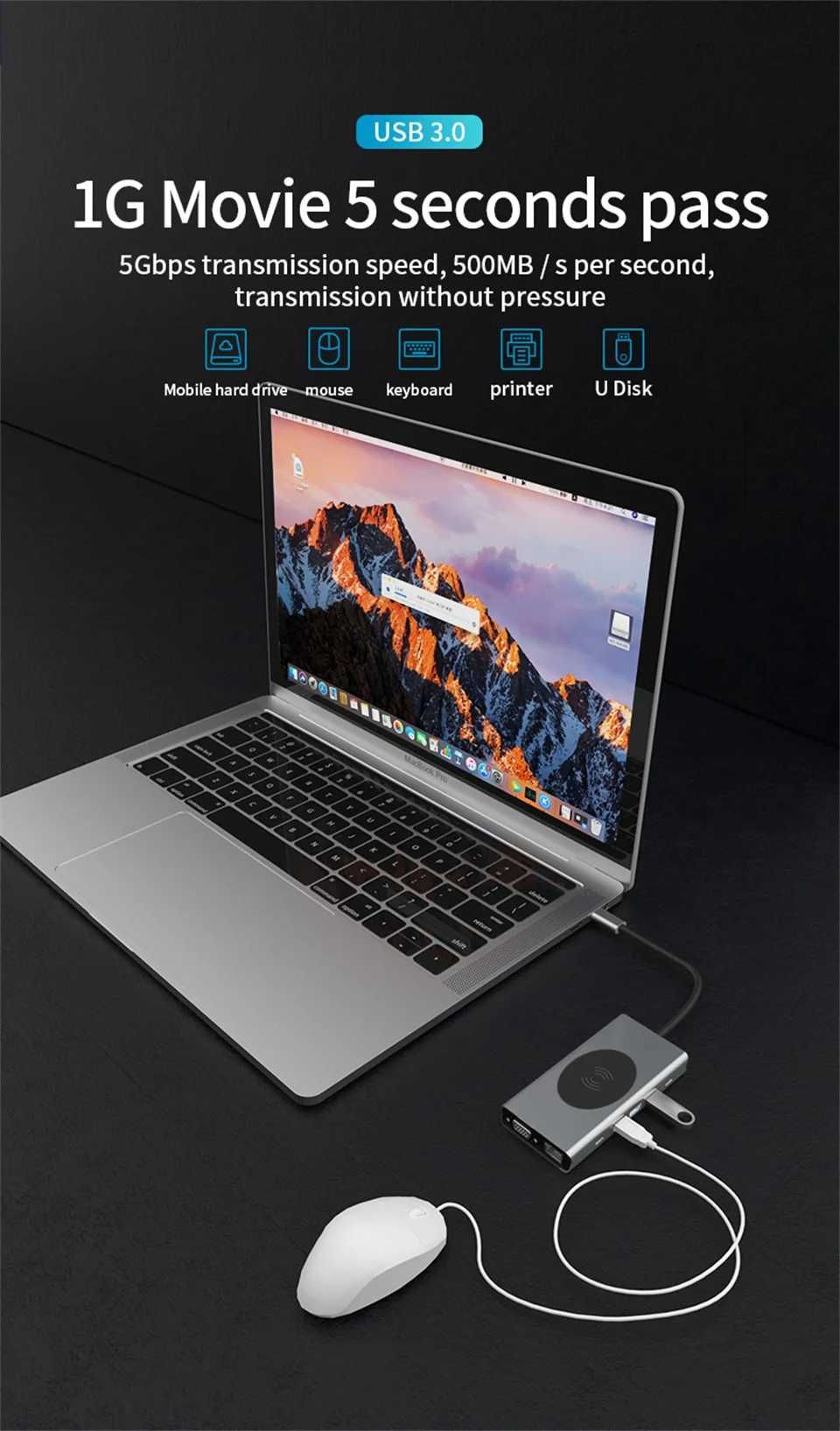 Hub Хаб 13в1 для Macbook, Ноутбук HDMI USB 3.0 TypeC Ethernet RJ45 Хаб