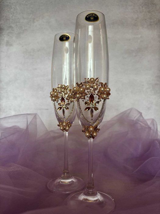 Весільні бокали Bohemia кришталь — ручна робота, перли та стрази