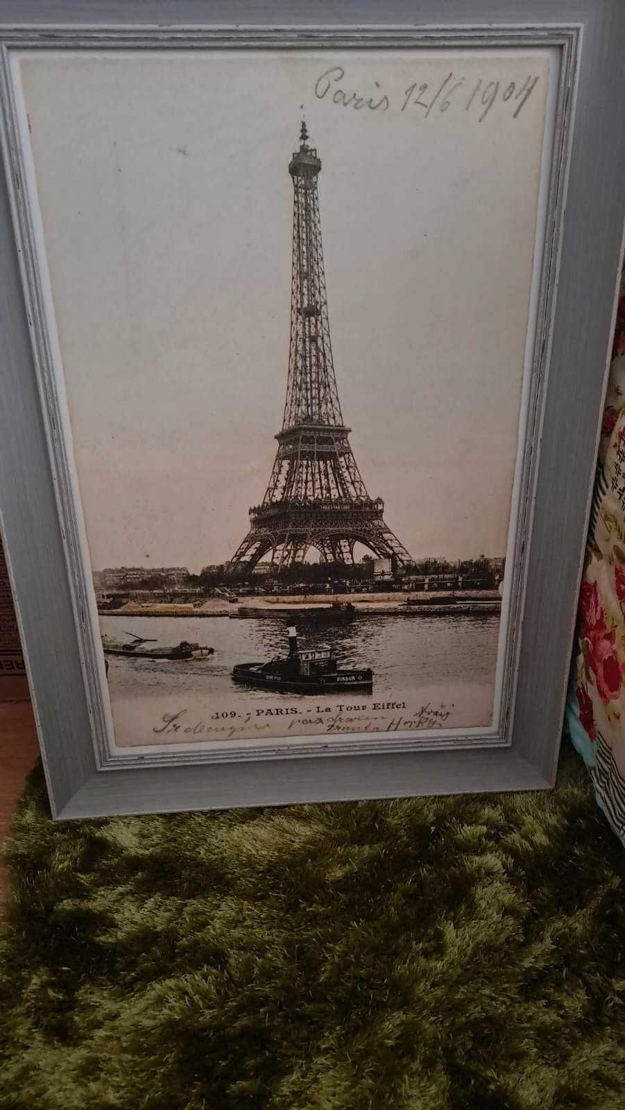 Quadro rústico de Paris - Torre Eiffel -excelente estado