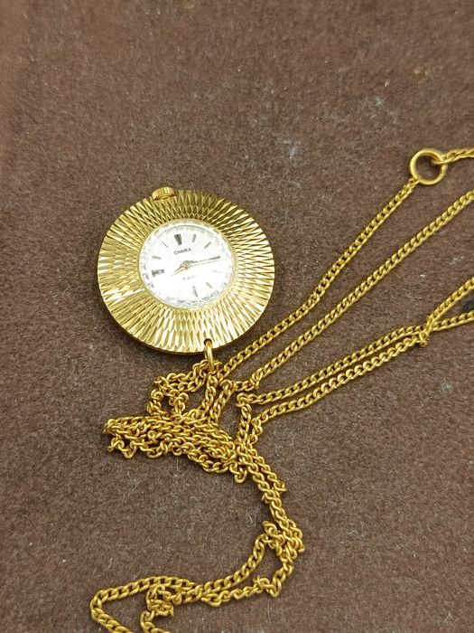 Zegarek czajka wisiorek mechaniczny pozłacany au