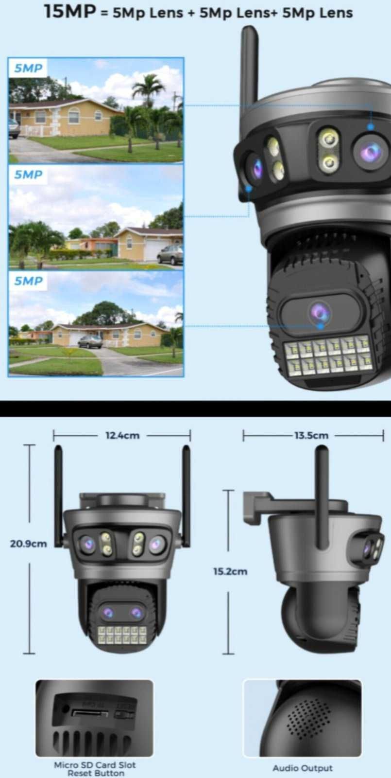 Камера відеоспостереження для вулиці  Besder 15MP WiFi IP три об'єктив