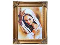 Obraz malowany religijny MARYJA MATKA BOSKA Z DZIECIĄTKIEM Jezus rama