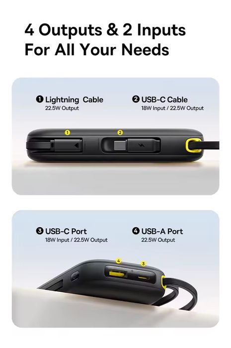 Power Bank Baseus 20000mAh 22.5W з вбудованим кабелем