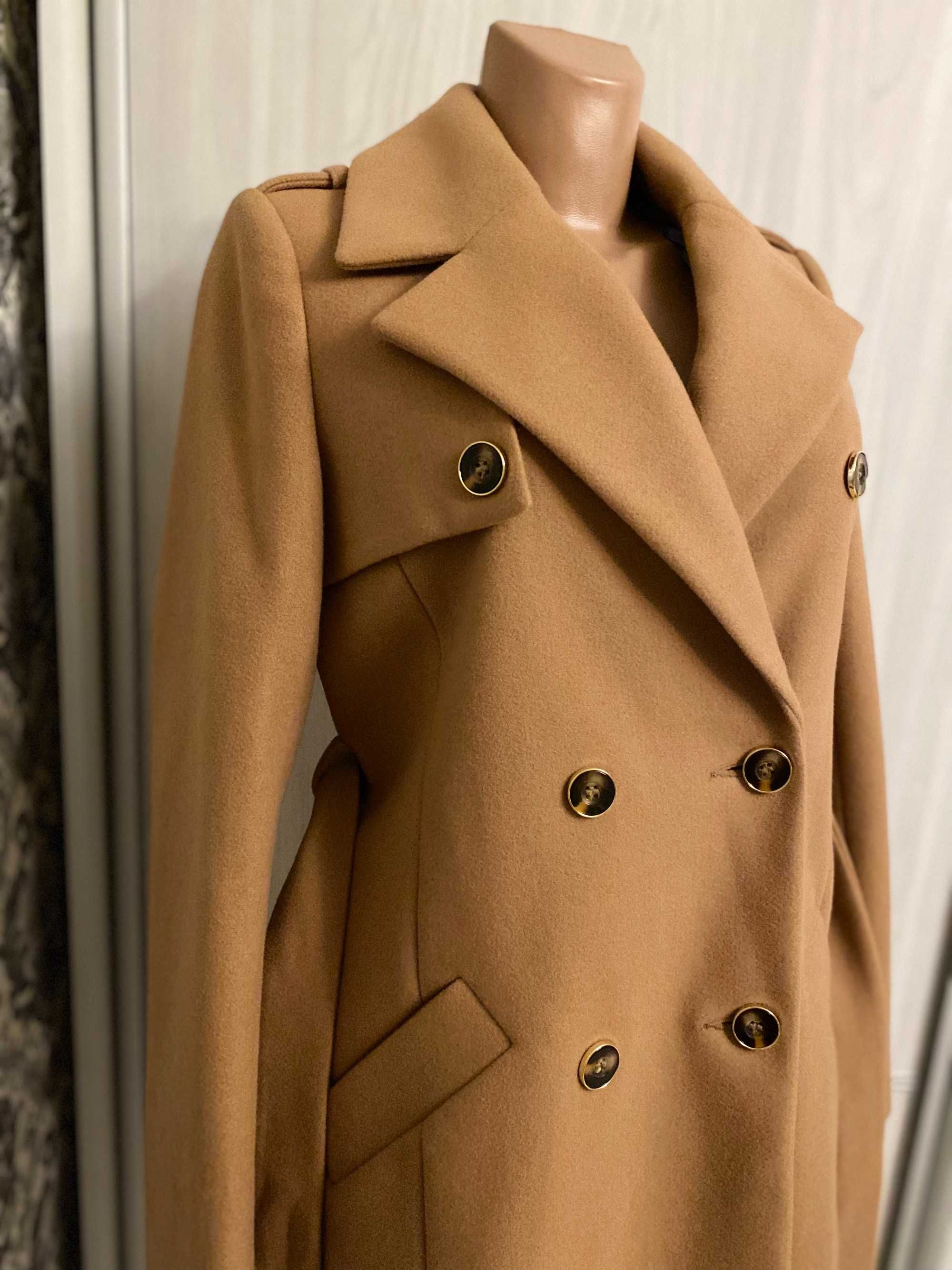 Красивое стильное модное классическое пальто River Island цвет кэмел