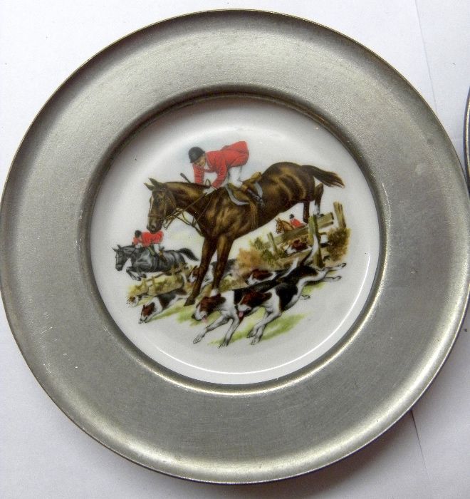 тарелка фарфор олово лошадь охота винтаж Германия клеймо