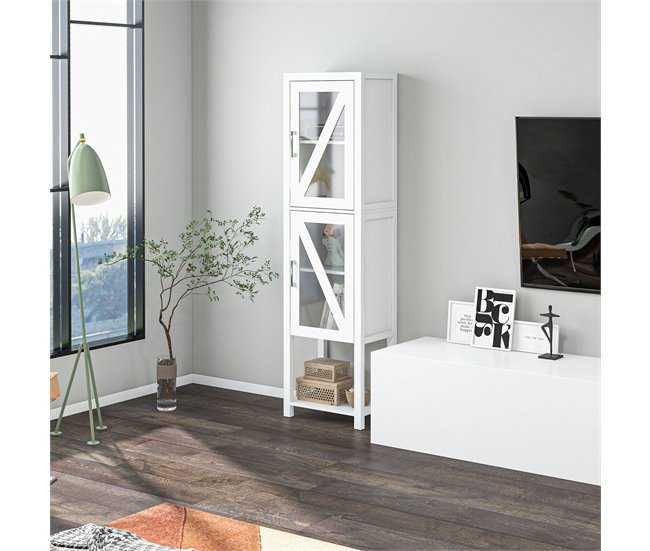 Kleankin Armário Coluna Casa de Banho com 2 Portas de Vidro