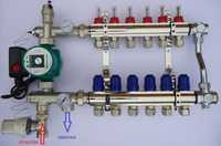 Коллектор(гребенка) на 2-12 выходов + насосная группа с байпасом