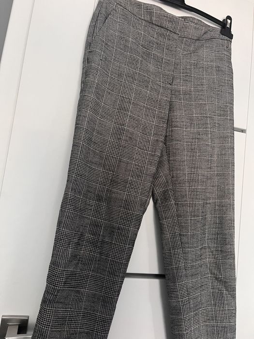 eleganckie garniturowe spodnie cygaretki S 36 H&M w kratkę czarne szar