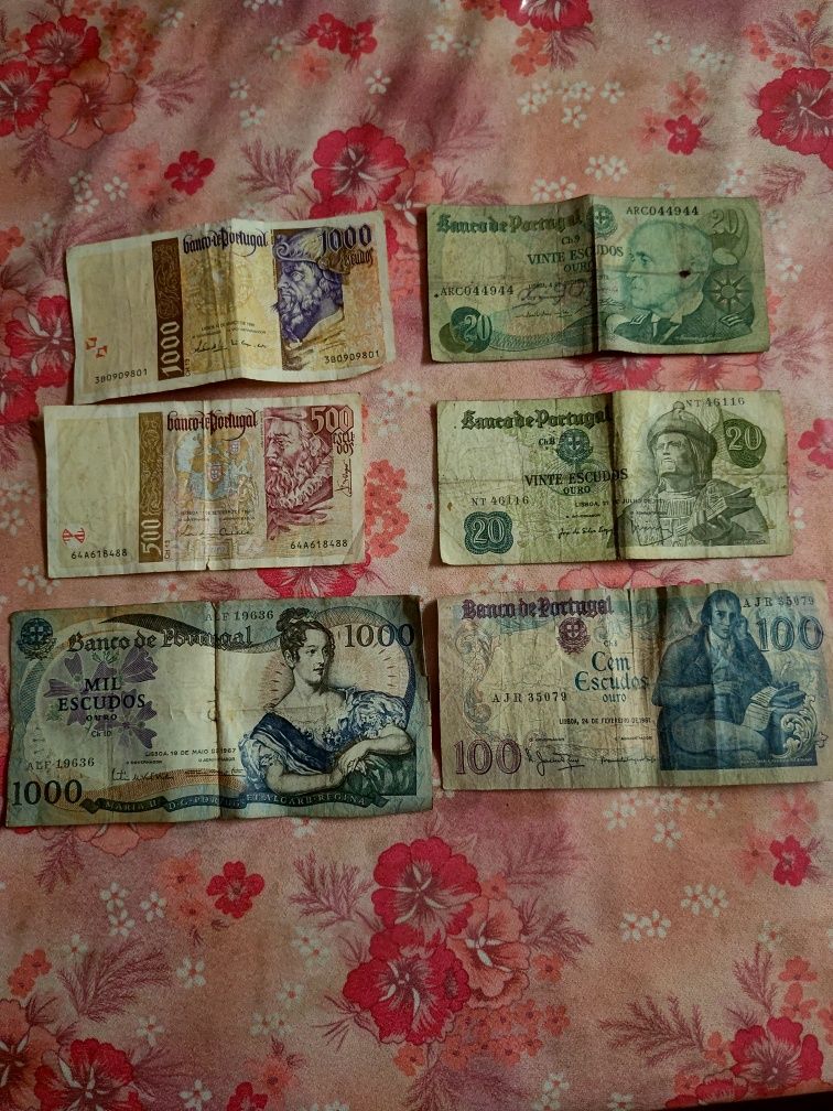 Notas de escudo 20, 100, 500, 1000