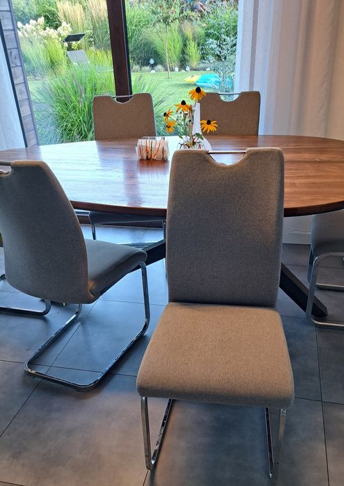 Szare, żółte krzesło z tkaniny, Batik Agata Meble, nowoczesne, na płoz