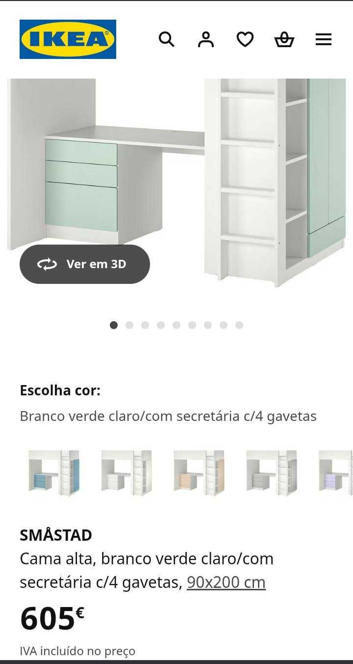 Cama elevada com secretária ikea