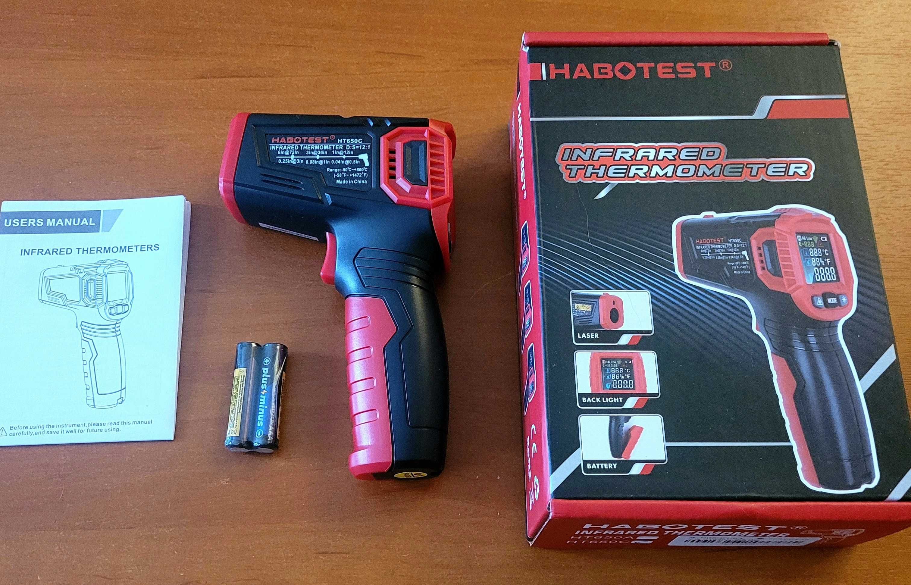 Пірометр HABOTEST HT650C до 800°C з гігрометром, вологість, термометр