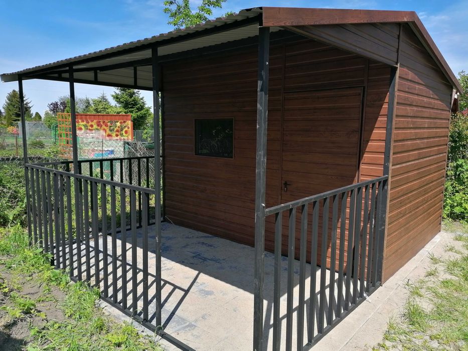 Altanka blaszana 3x3 plus 2x3 w kolorze drewnopodobnym, profil ocynk