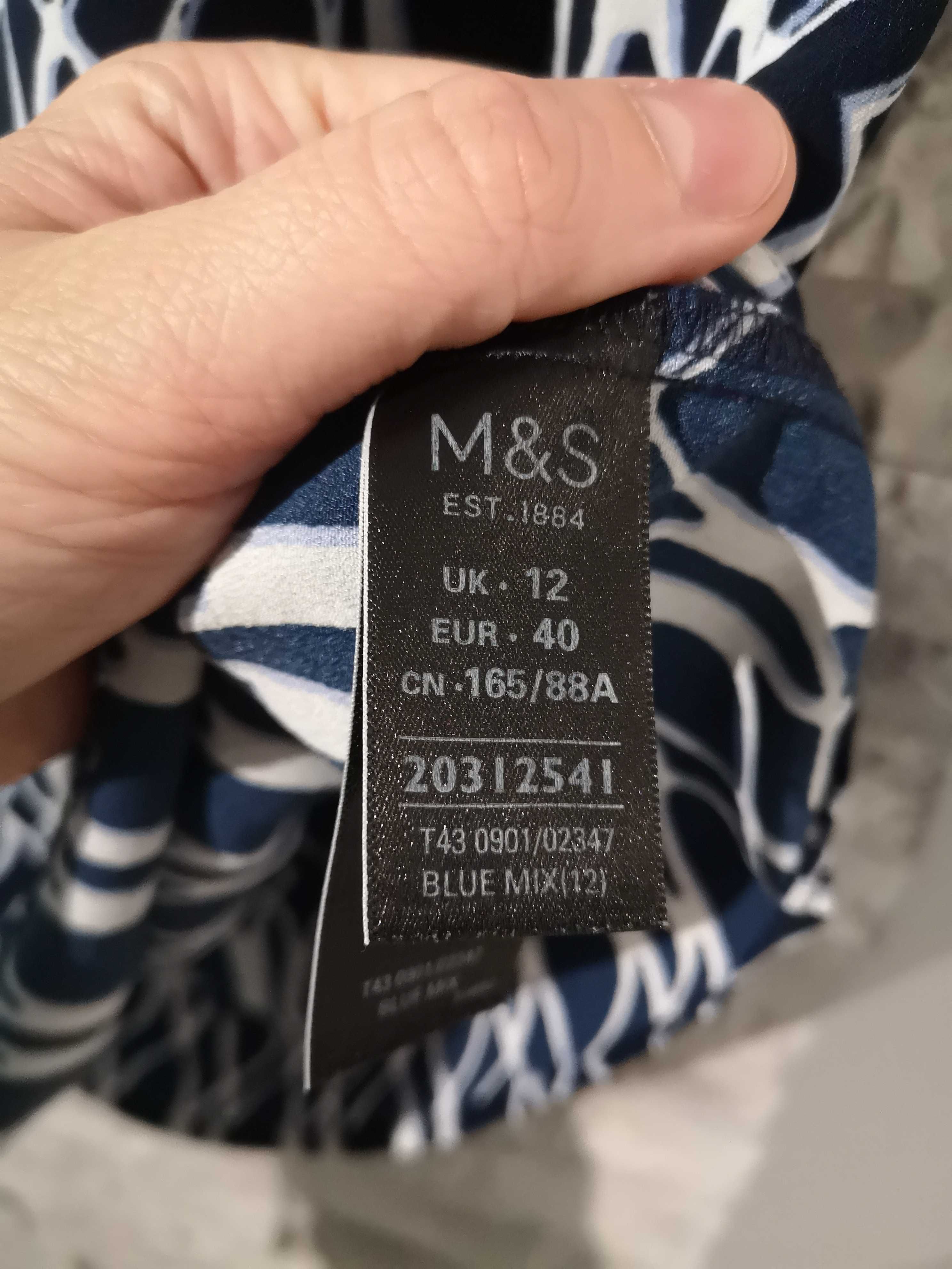 Elegancka granatowa wzorzysta bluzka Marks Spencer rozmiar 40