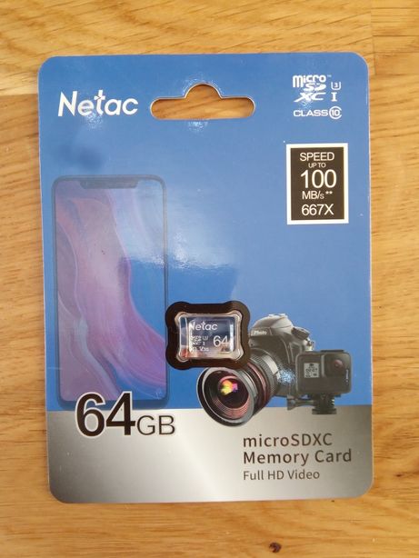 Карта памяти Netac micro SD 64 GB класс10 скорость 100мб