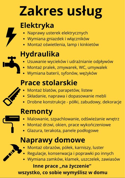 Złota Rączka - naprawy domowe, montaż mebli hydraulik elektryk remonty