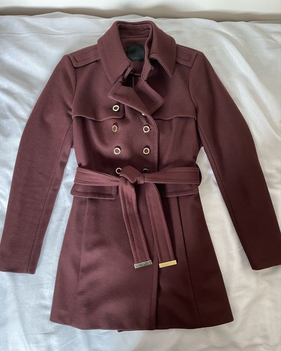 Oryginalny wełniany bordowy płaszcz Pinko wełna ala trencz r.34-36