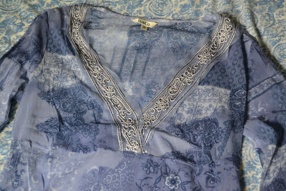 Niebieska bluzka indyjska M&Co 16 44 40 orientalny wzór lekka