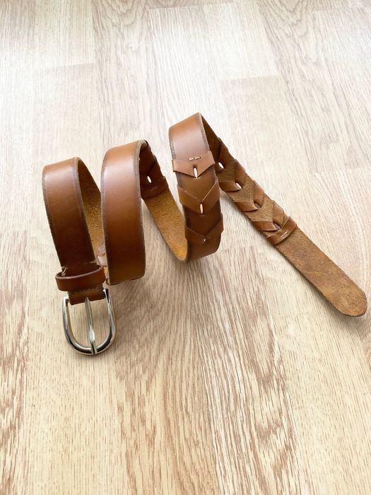 Кожаный ремень Mantaray с плетением натуральная кожа шкіряний пояс