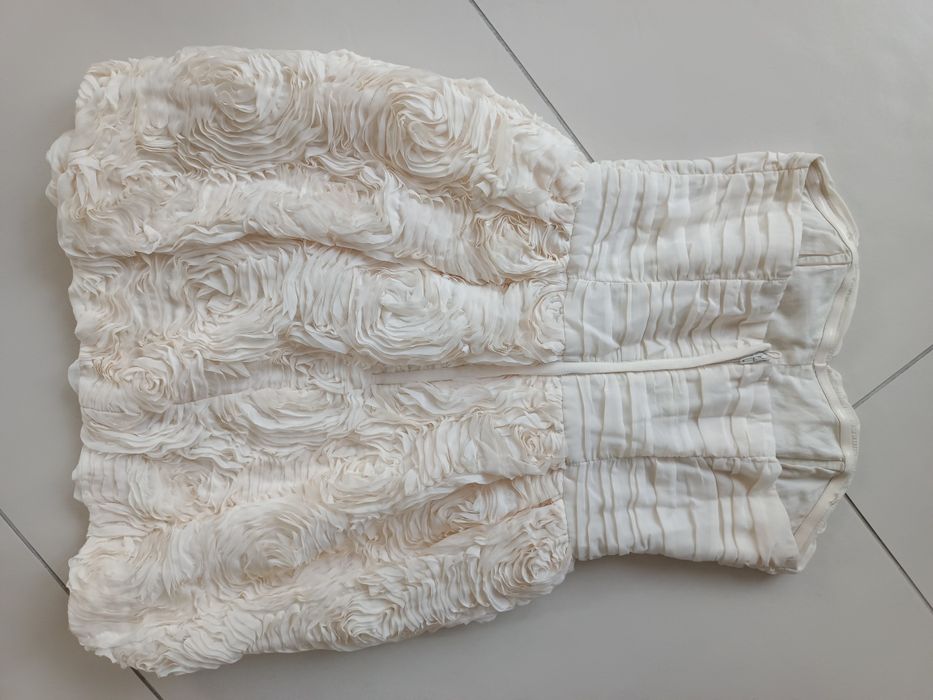 Sukienka H&M róże na wesele poprawiny beżowa gorsetowa drapowana 38 M