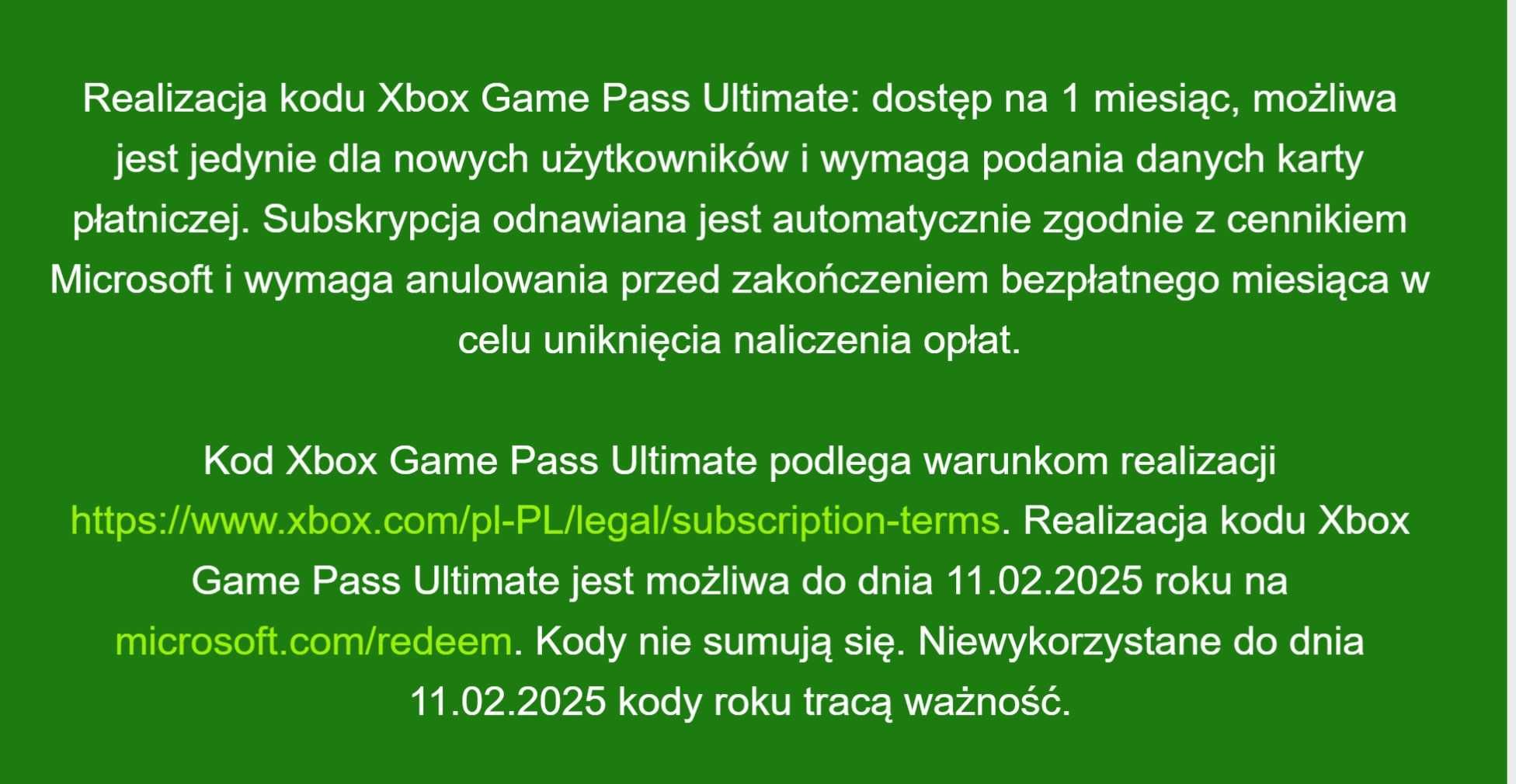 Xbox Game Pass Ultimate 1 miesiąc TYLKO DLA NOWYCH UŻYTKOWNIKÓW !!!