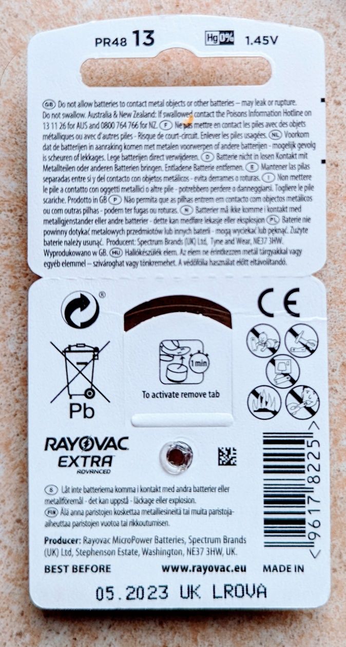 Baterie 13 Rayovac Extra Advanced aparat sluchowy
