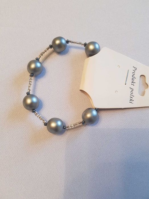 Bransoletka perełki srebrne szare popielate