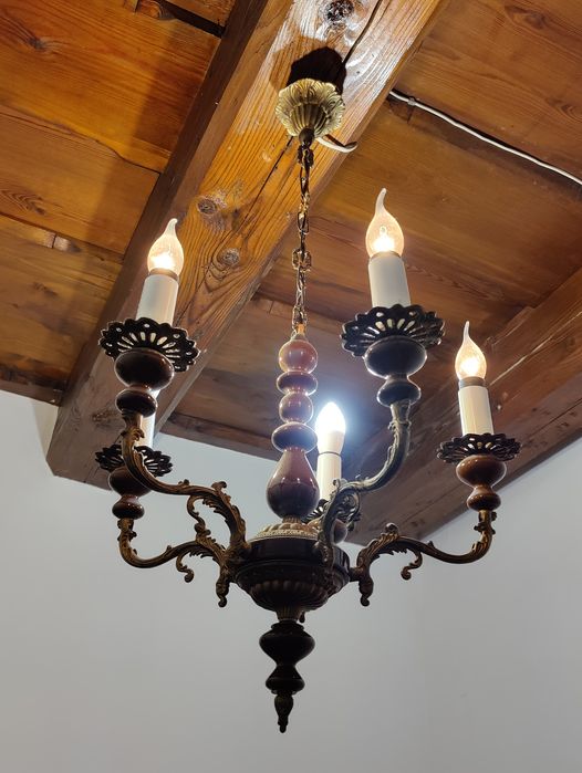 Żyrandol mosiężny 5 ramienny + kinkiety