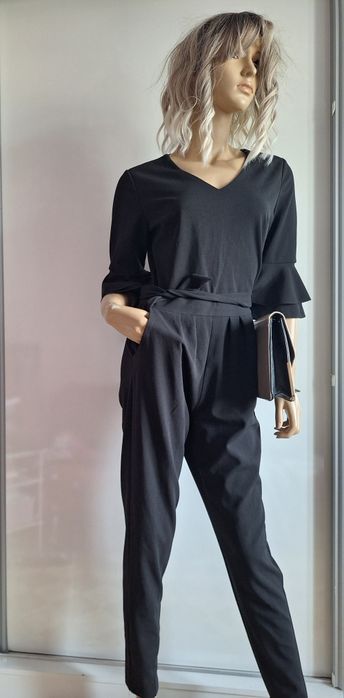 Kombinezon elegancki czarny damski z długą nagawką