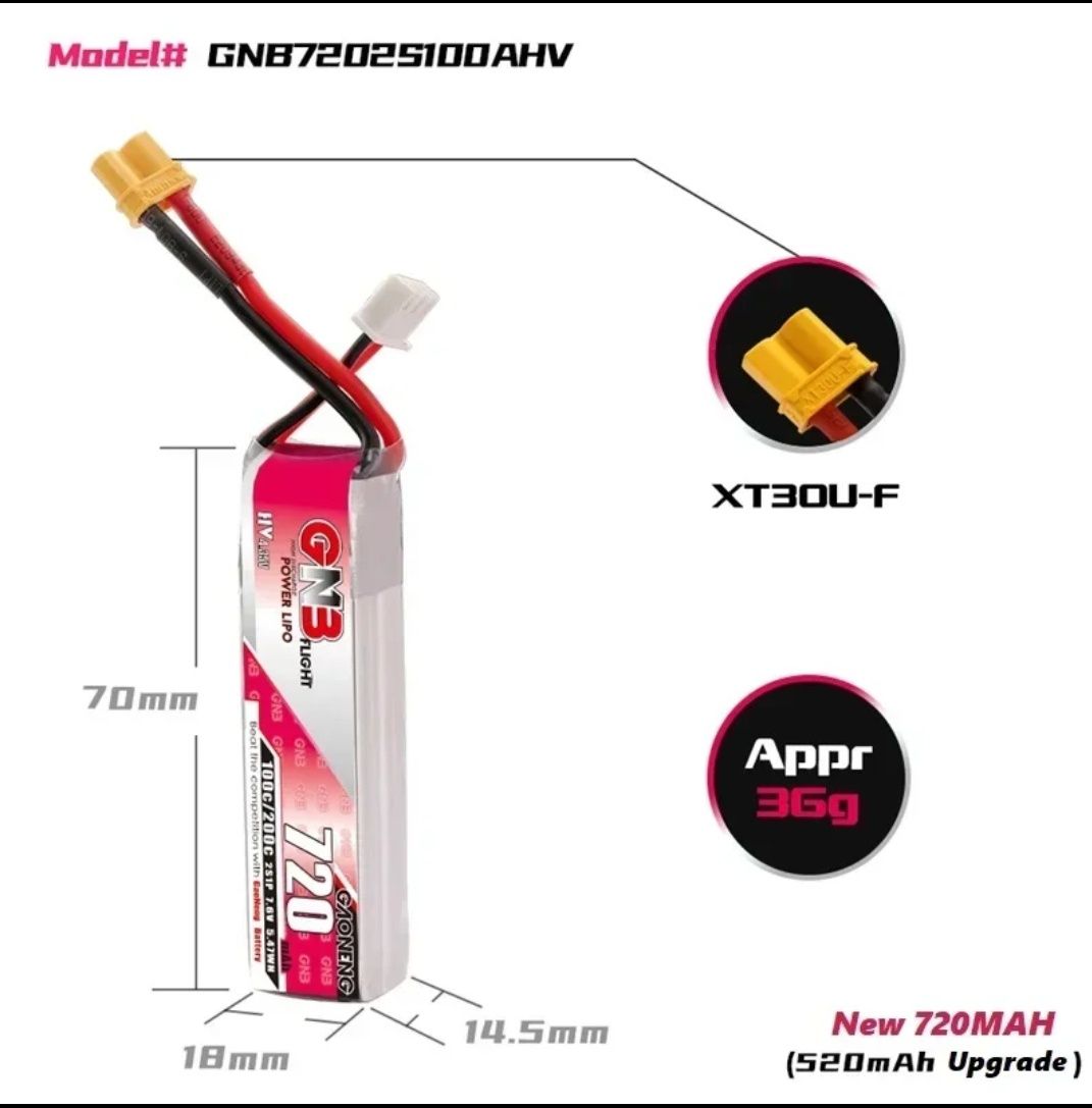 Aкумулятори GNB 720 mAh 2S 100C LiPo