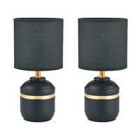 Zestaw 2 Lamp stołowych z abażurem czarna złoty dekor 27 cm wys. 24h