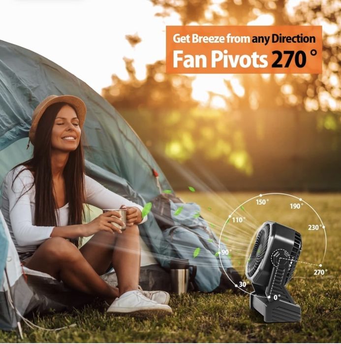 Ventilador portatil para campismo ou espacos exteriores carrega telm