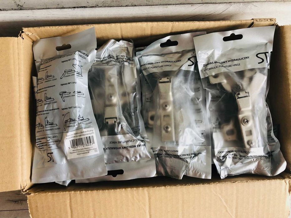 NOWY zawias meblowy hydrauliczny wygięty 8 mm do drzwi bliźniaczych