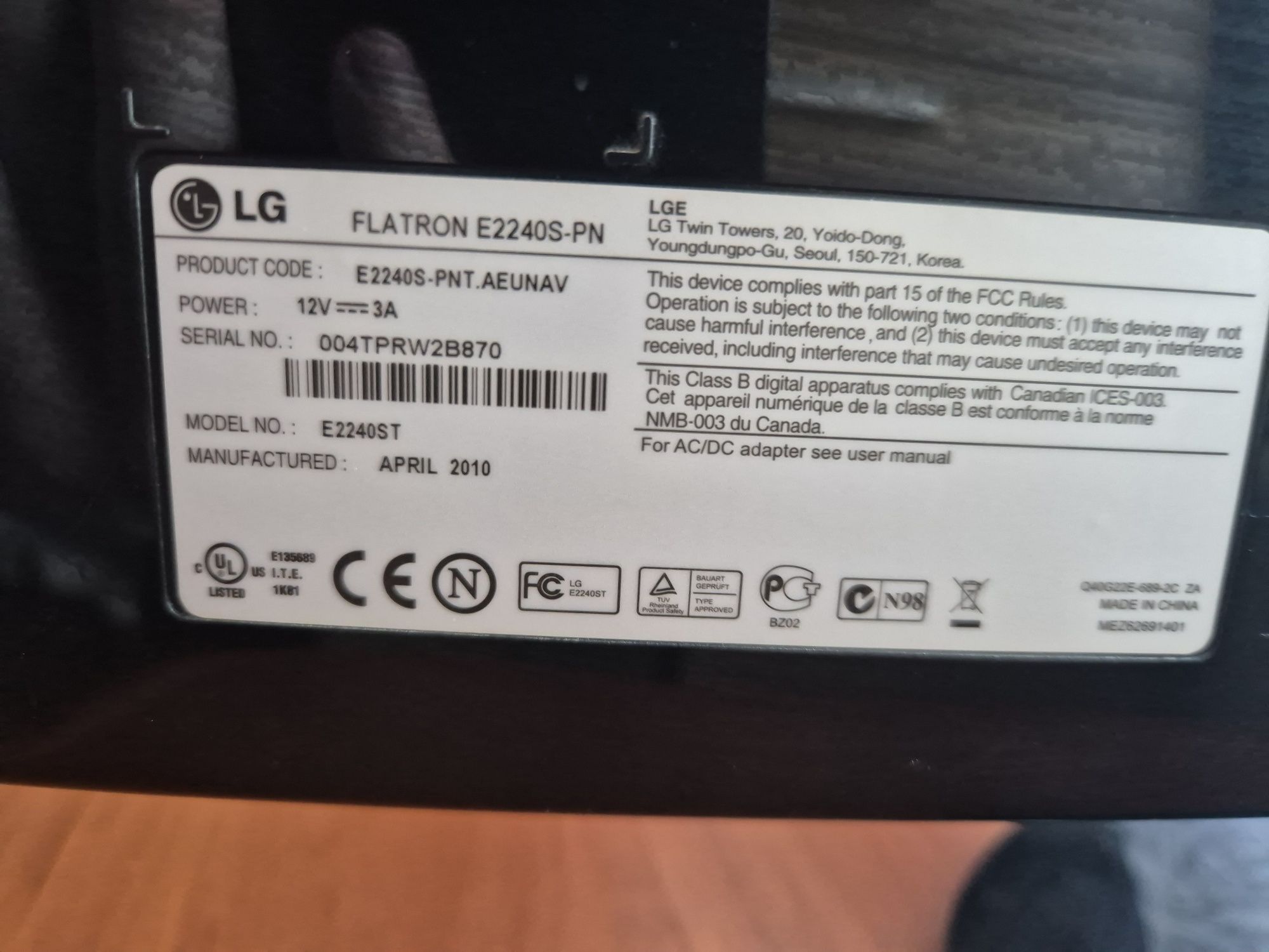 Монітор Lg Flatron E2240S