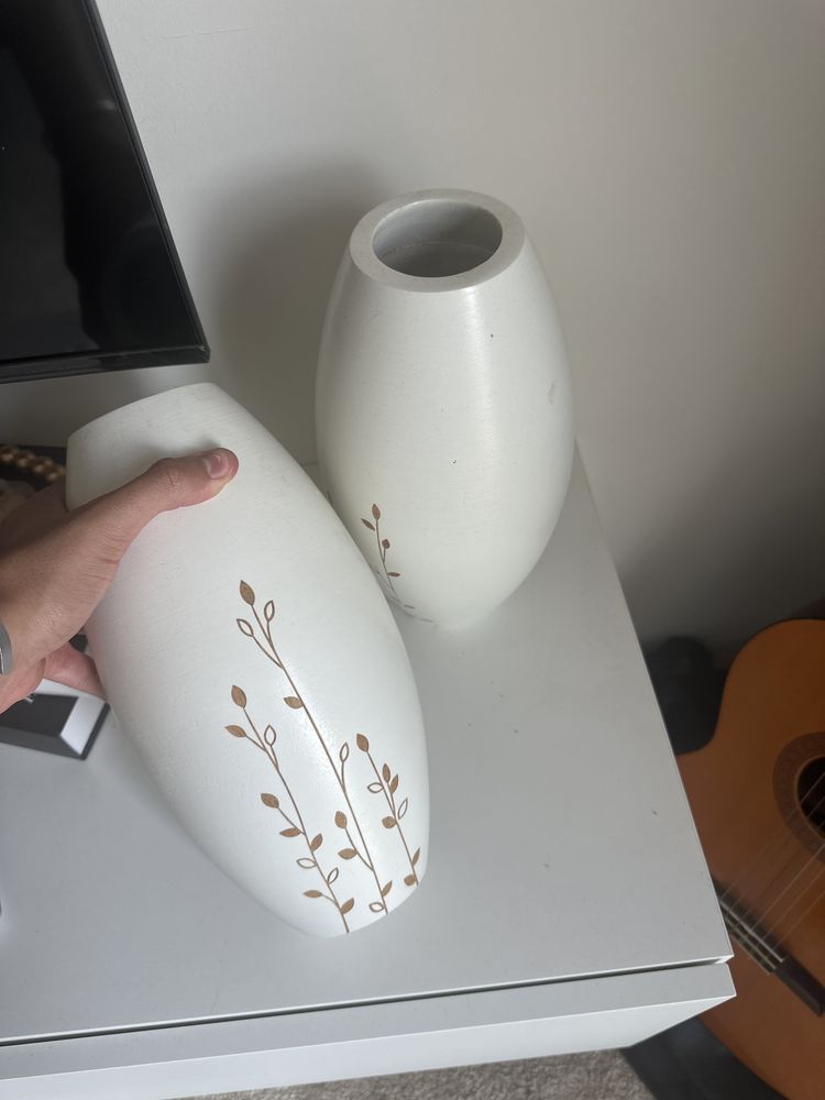 2x Vasos Blomme Decorativos em Madeira Branca