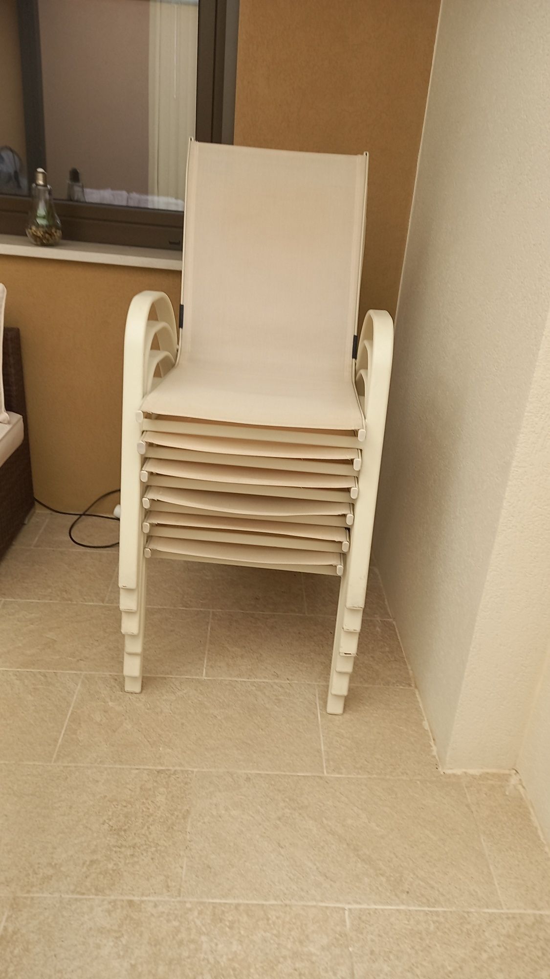Mesa extensivel com 6 cadeiras em alumínio castanho e bege de exterior