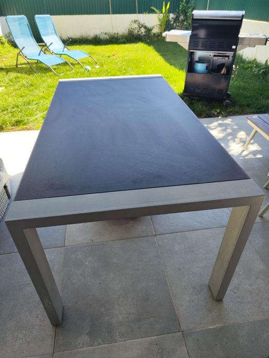 Mesa de exterior vidro e alumínio 6 pax