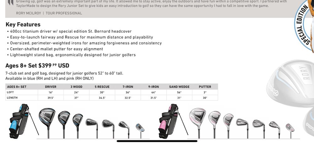 Taylormade Rory Junior set zestaw do golfa