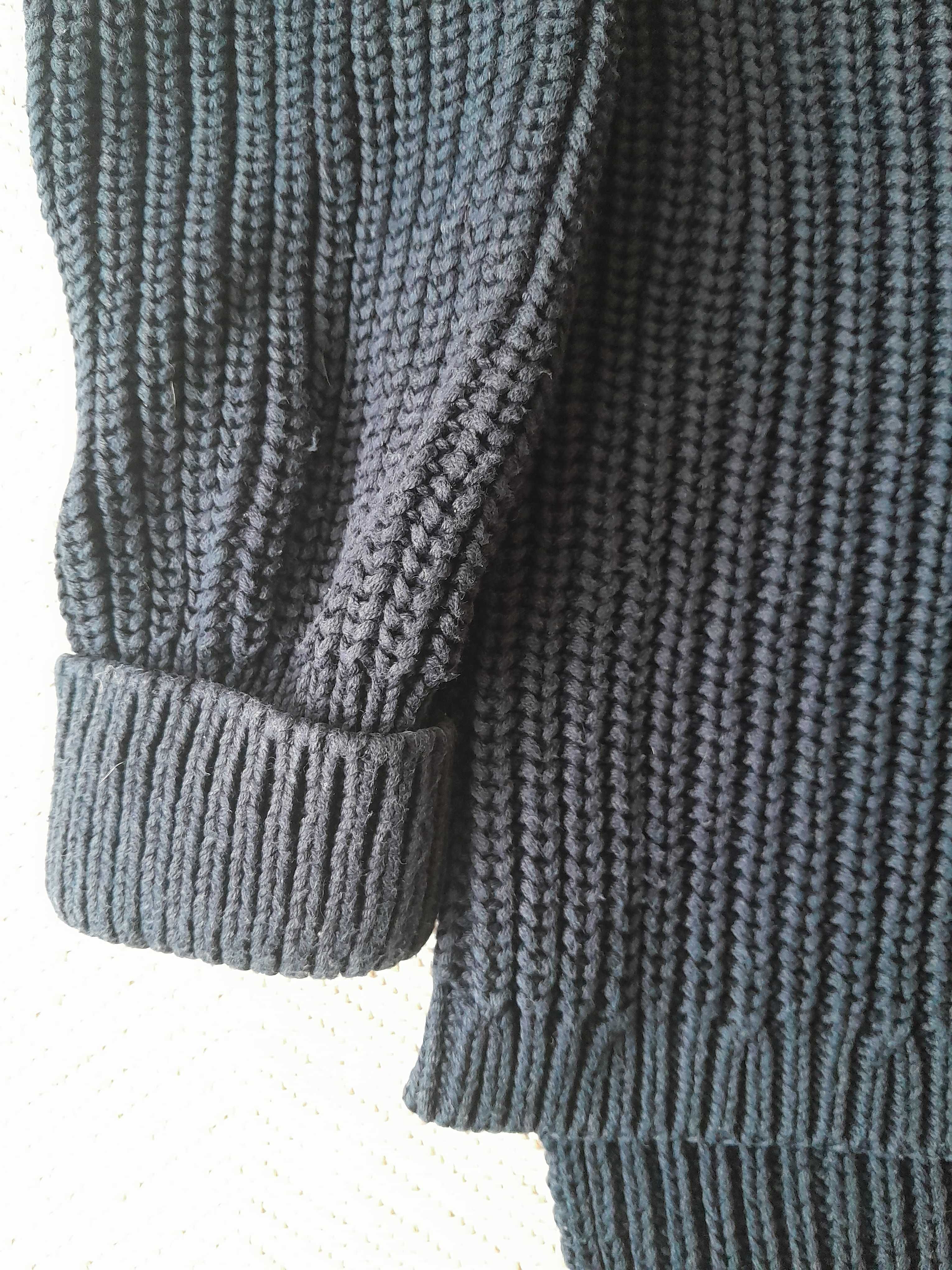 Gruby granatowy sweter 100% bawełna M&S